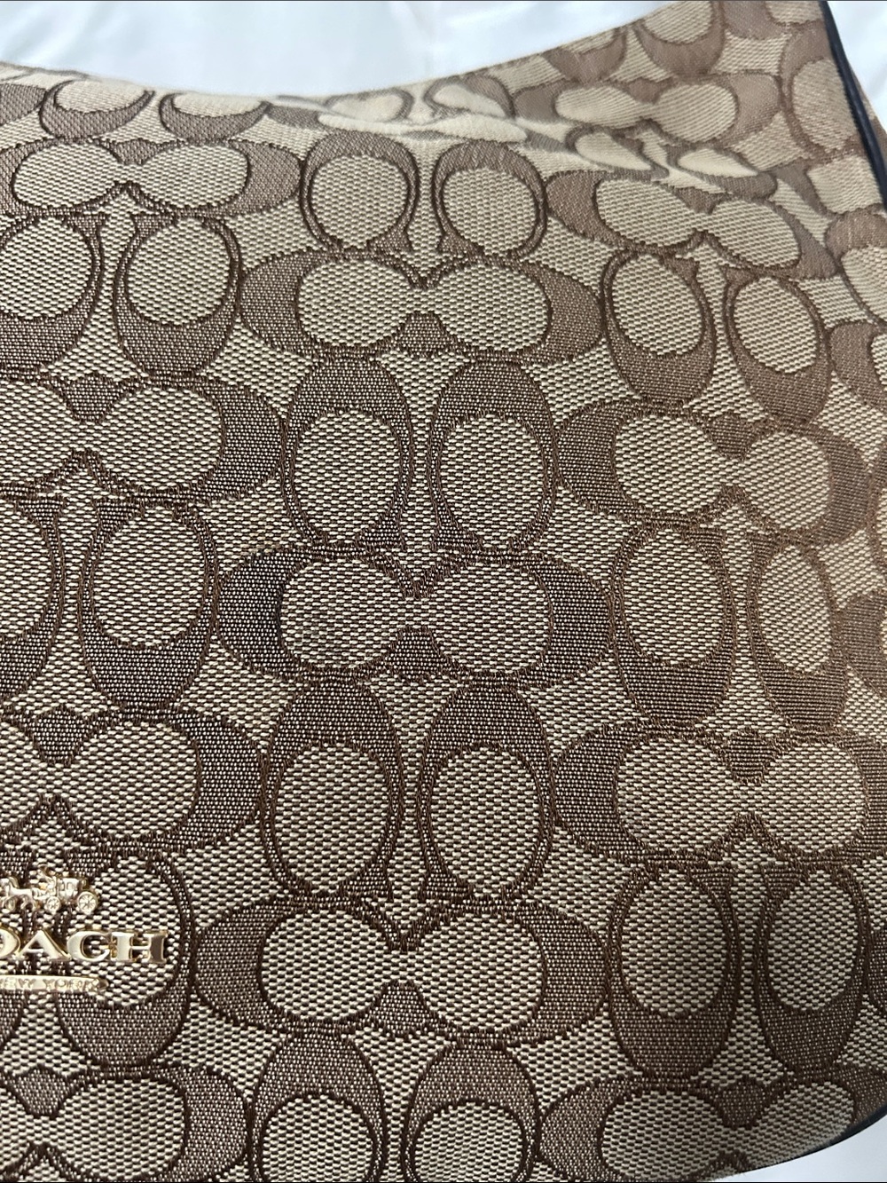 Coach Brown Signature Jacquard Hobo with Dark Brown Leather Trim - Picture 4 of 7